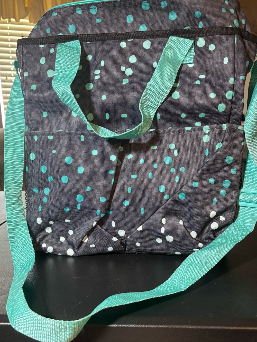 thirty-one Teal and Black Dot-Pattern Tote
